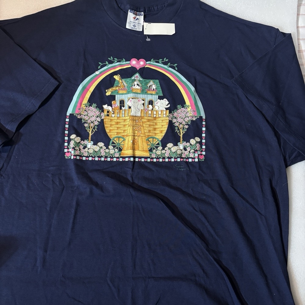 Vintage 90s T Shirt 3XLarge Noah's Ark Rainbow Endless Designs Bears Cotton‎